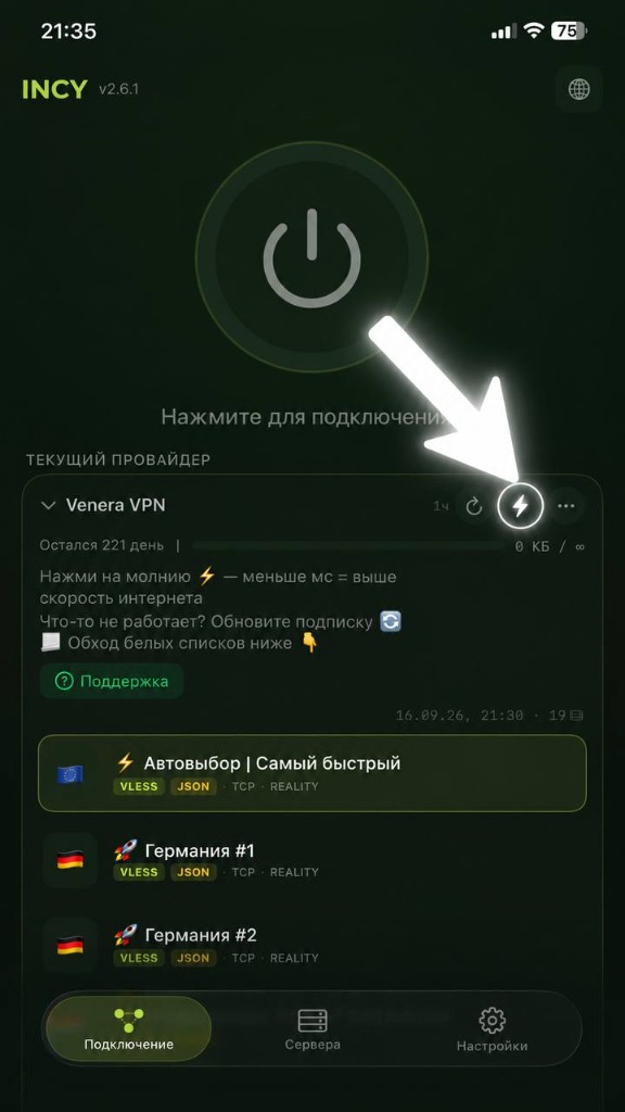 INCY — молния для проверки пинга